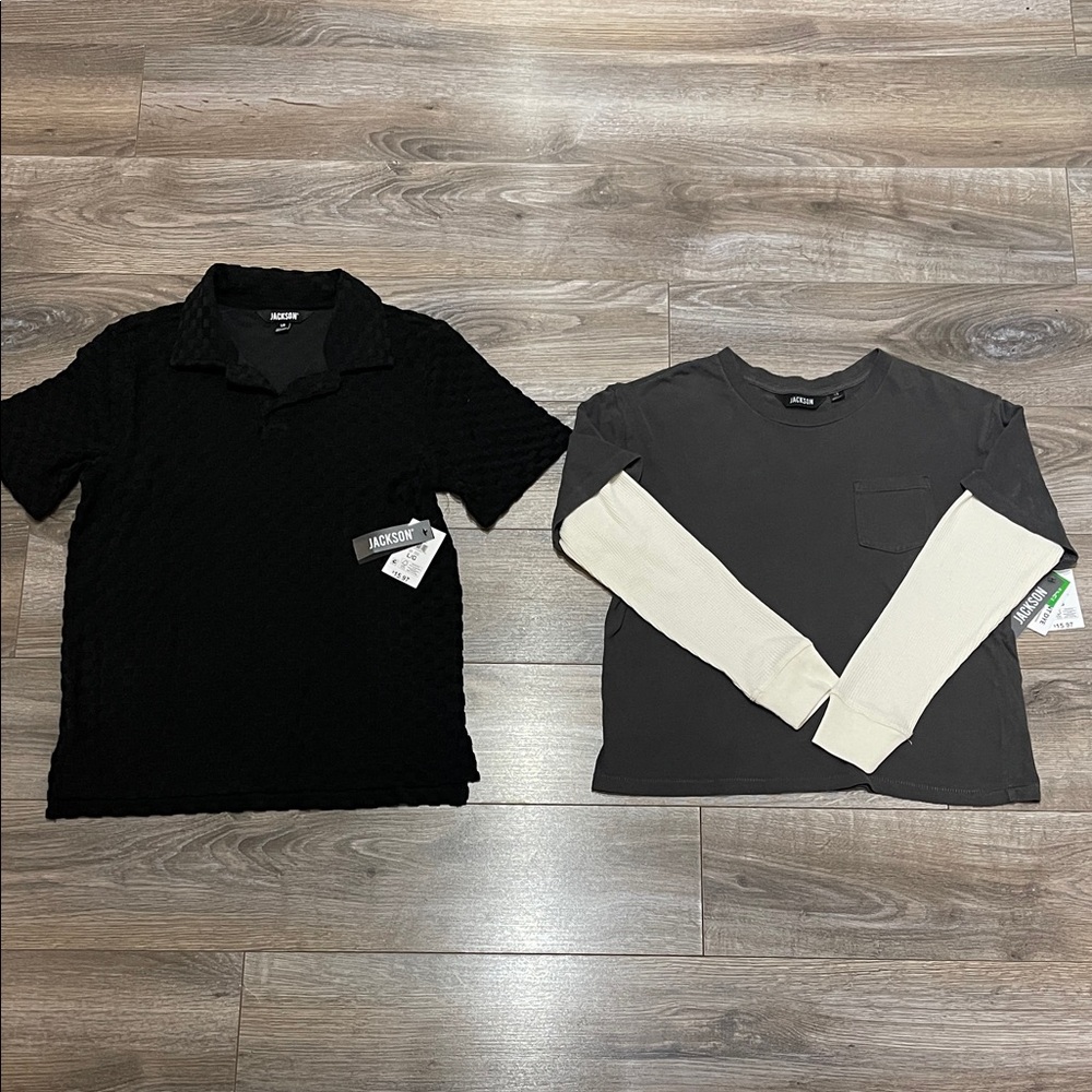 $5 w/ min $20 spend- Size Large (10/12)shirts NWT Black Polo + Gray Layered Tee